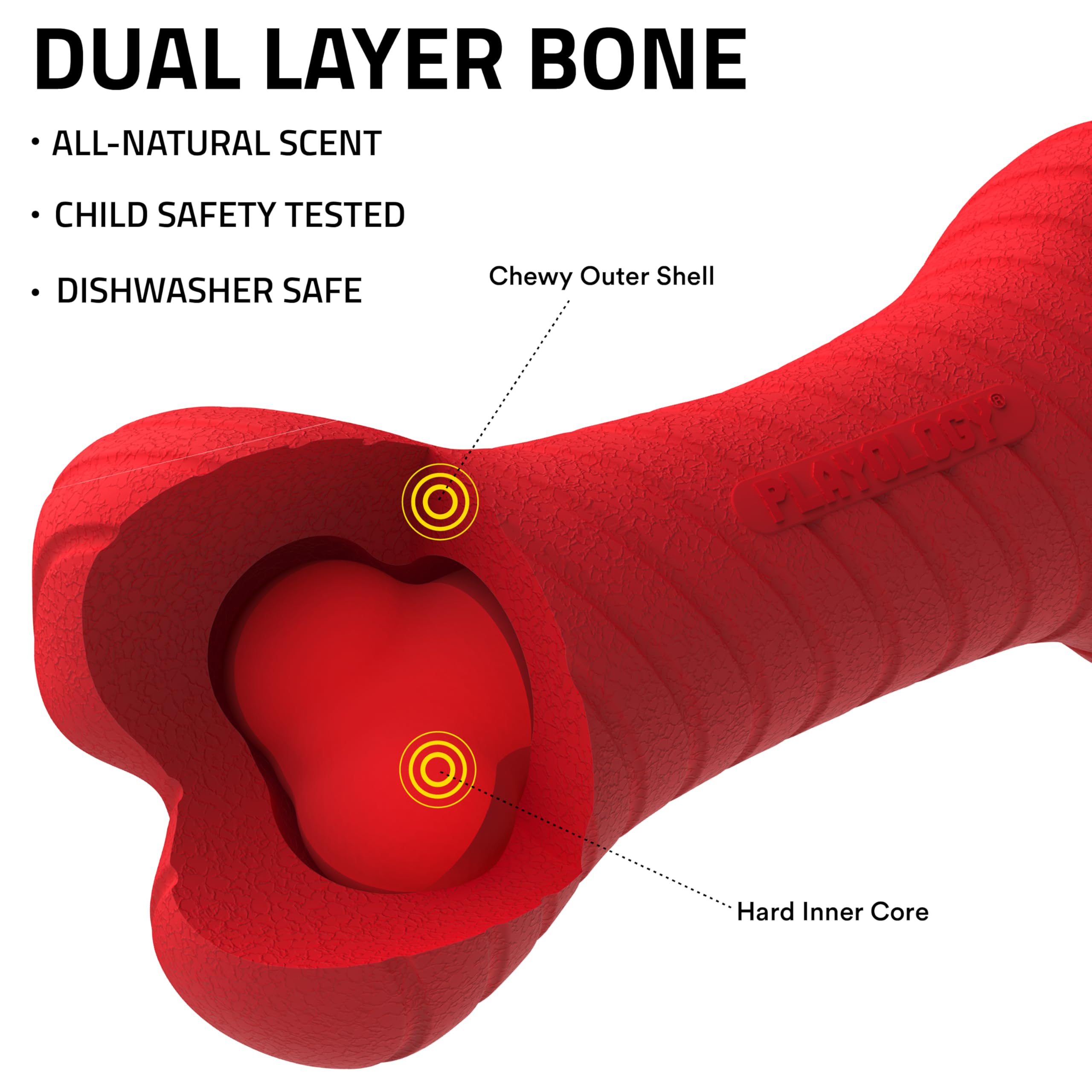 Playology beef-scented bone toy for big dogs during indoor play.