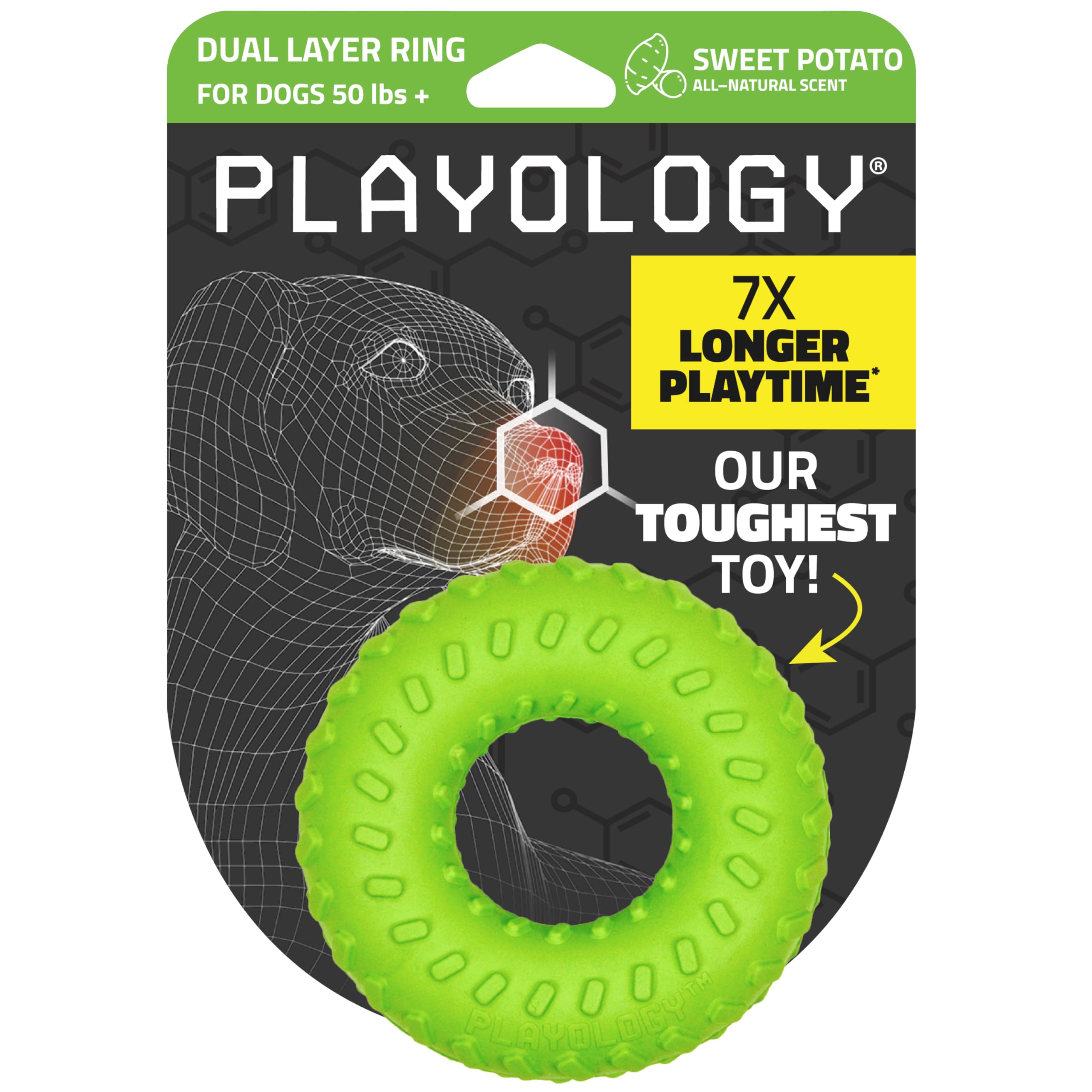 Playology dual-layer ring chew toy front view for aggressive chewers