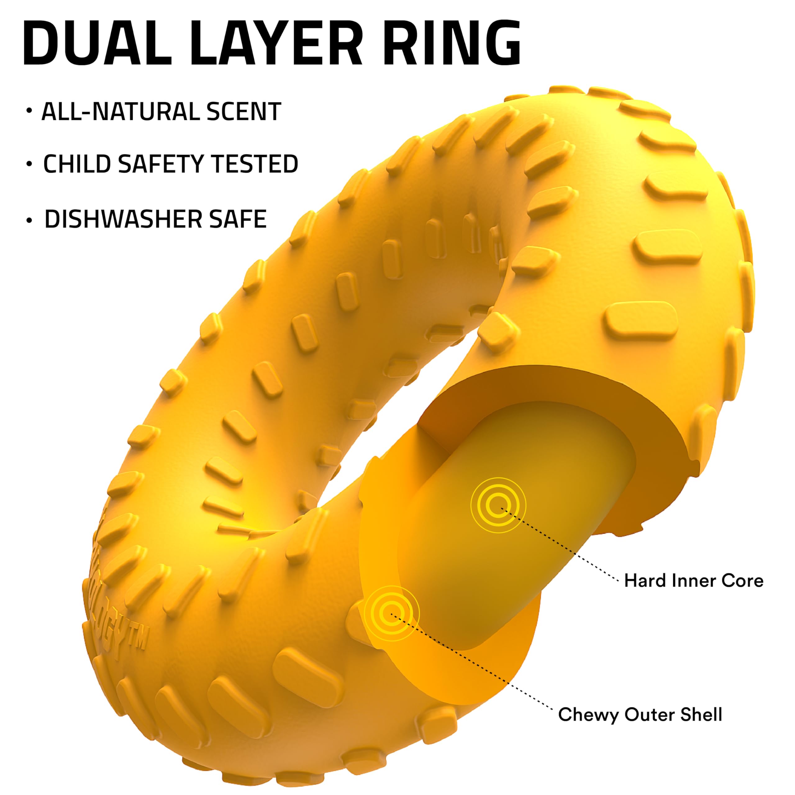 Playology dual-layer ring chew toy side view highlights sturdy construction for indoor and outdoor play.