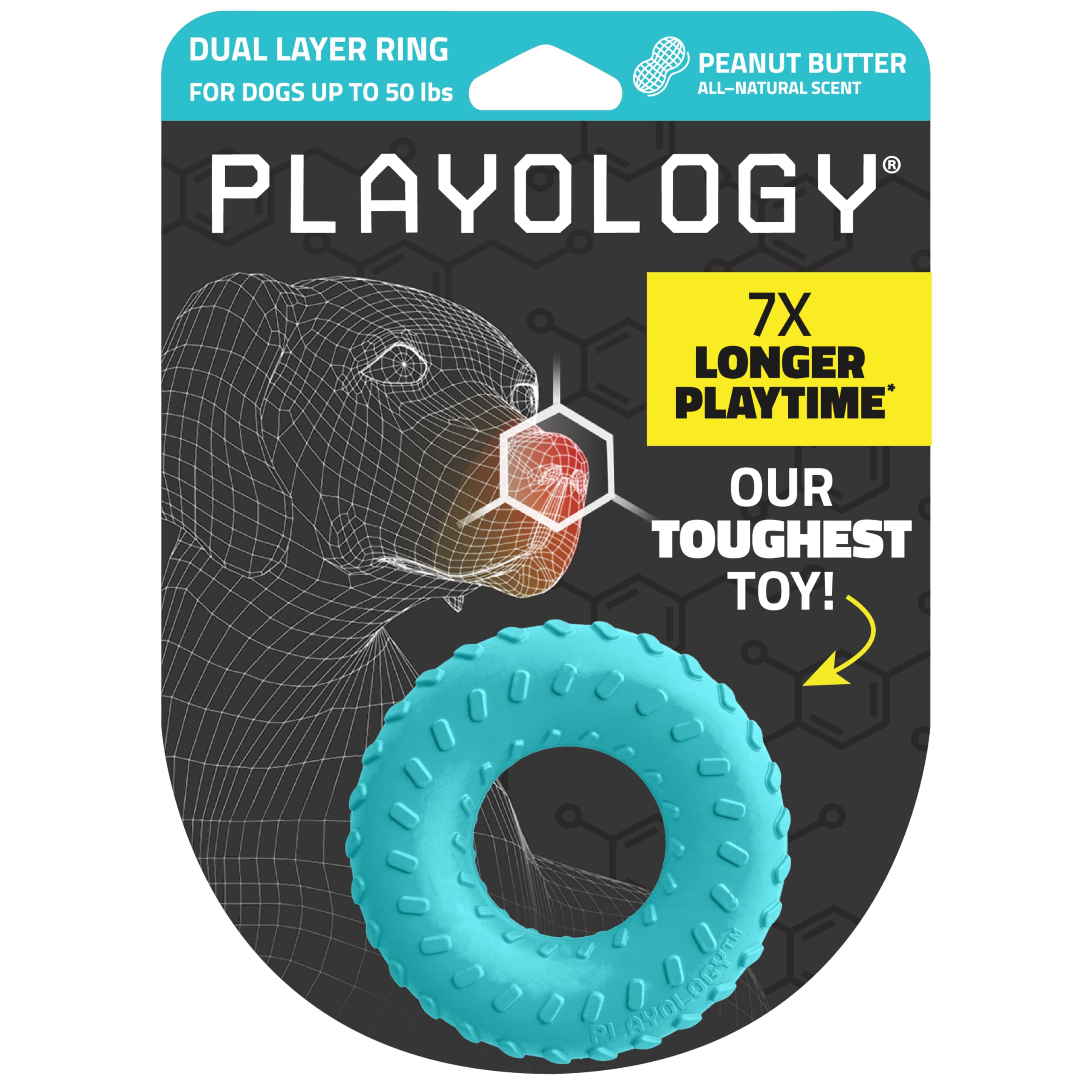 Playology dual-layer ring chew toy—close-up of reinforced design for aggressive chewers.