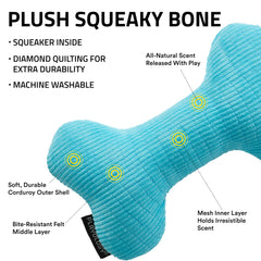 Playology Encapsiscent technology bone toy with embedded peanut butter scent for extended play.