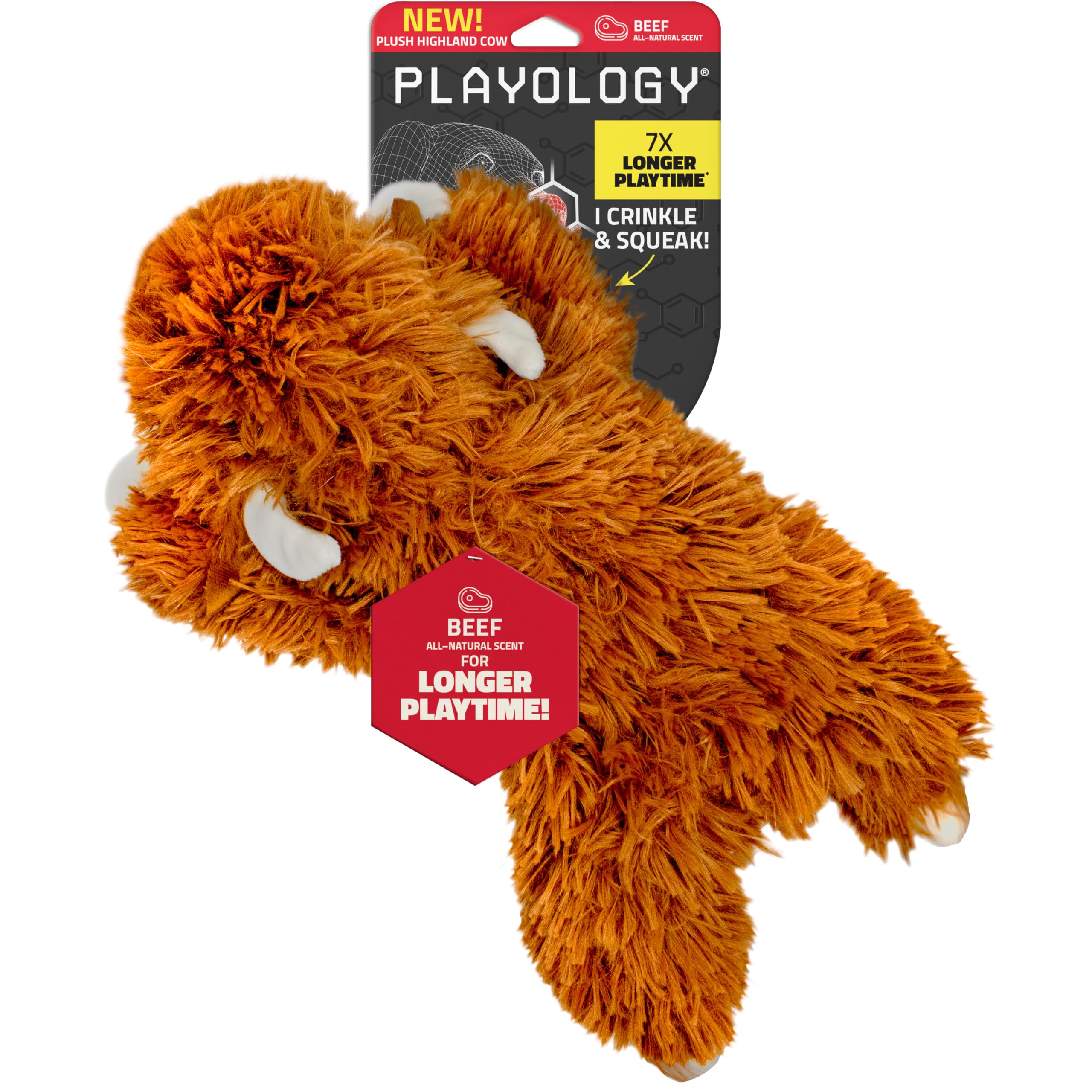 Playology Vaca Highland Peluche aroma carne, ideal para juego y abrazos