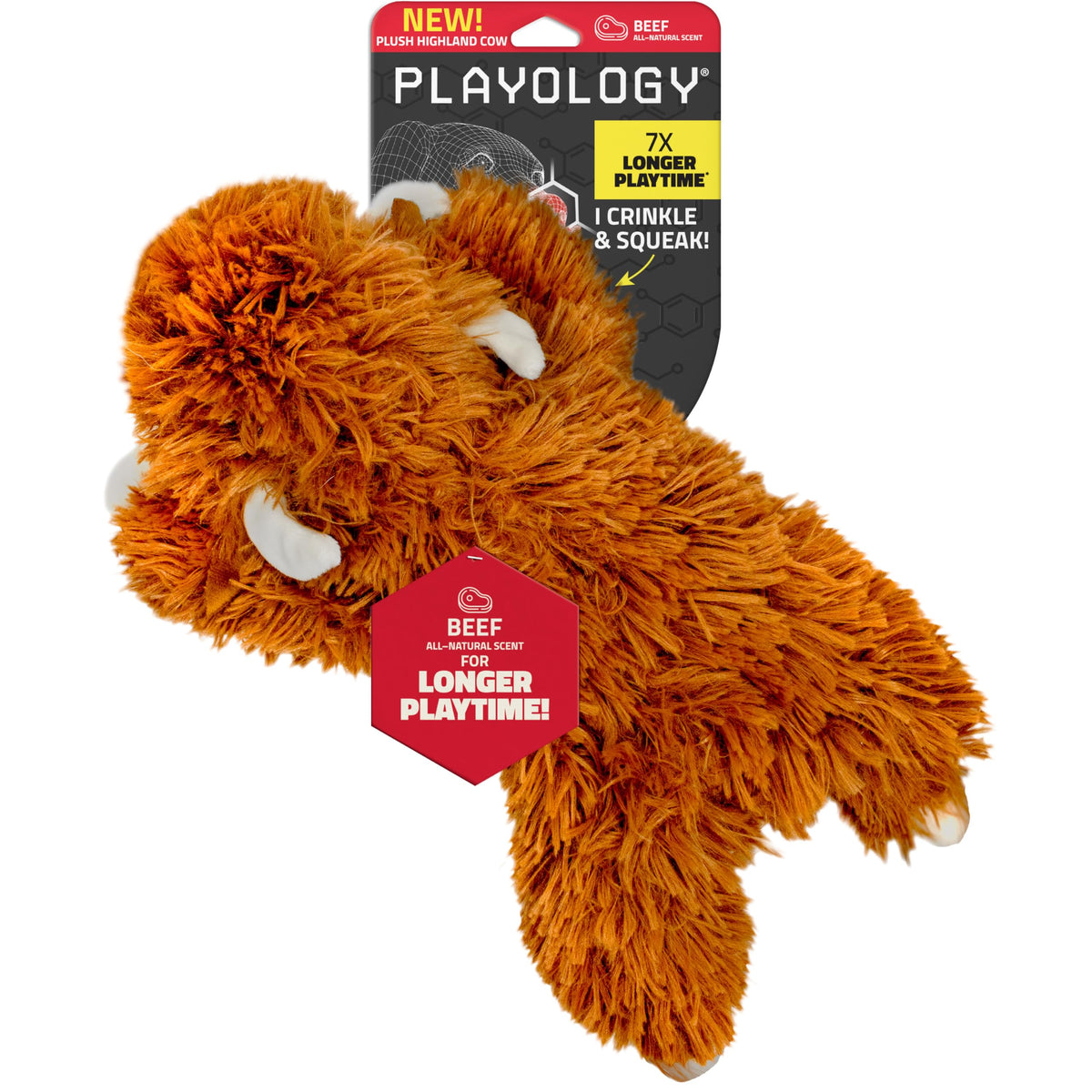 Playology Vaca Highland Peluche aroma carne, ideal para juego y abrazos
