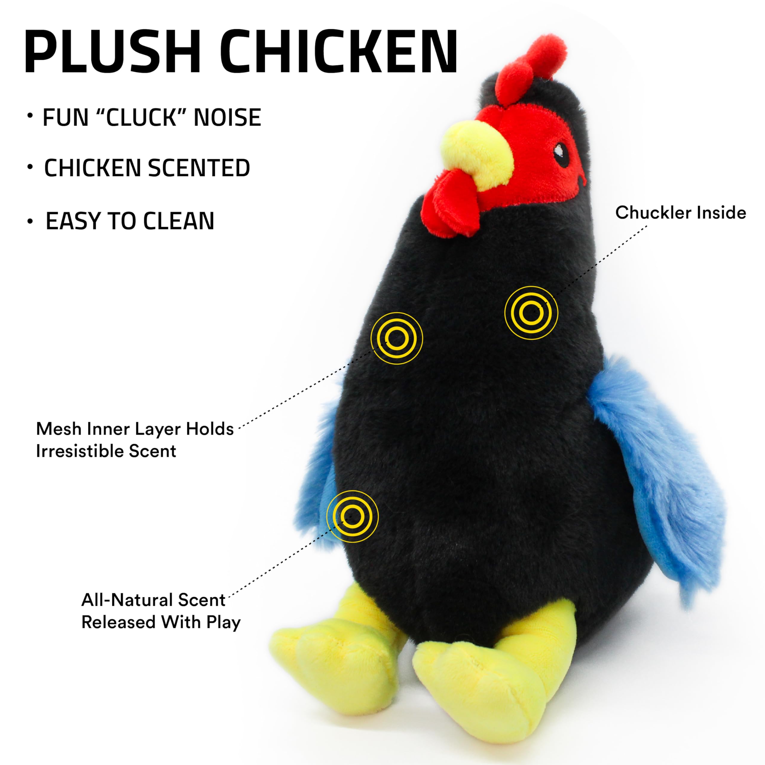 Playology plush hen toy close-up in hand, easy-to-clean fabric for durable play.
