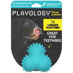 Playology puppy teething bounce ball closeup showing safe spikes for chewing and scent pull
