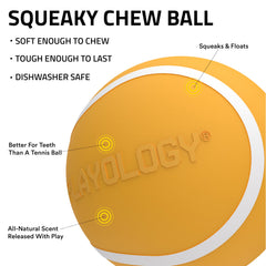 Playology Squeaky Ball floating on water demonstrates fetch-ready design for pools and beaches.
