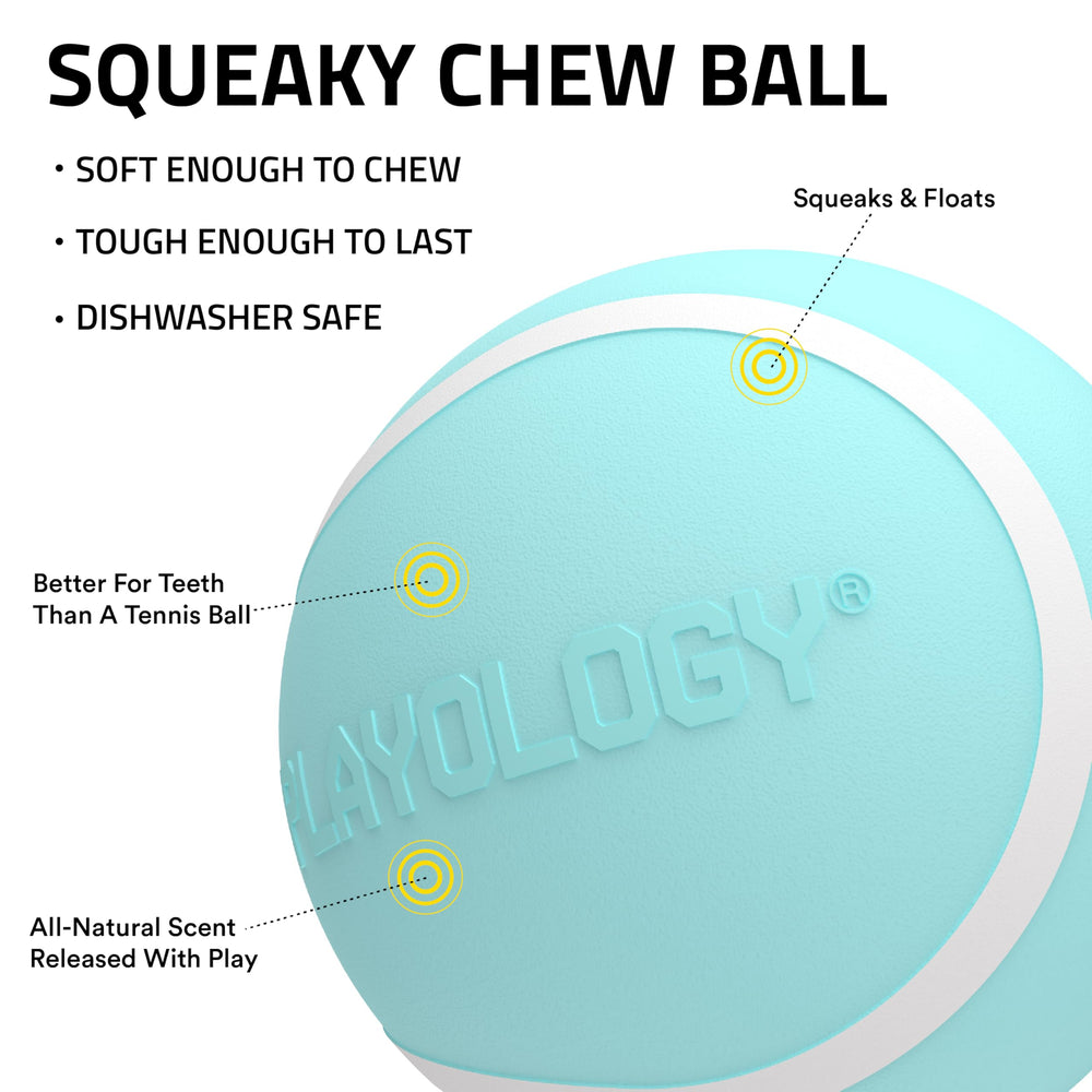 Floating Playology Squeaky Chew Ball ideal for water fetch and pool play.