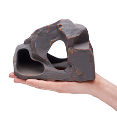Plecoceramics betta stone decor offers a secure retreat during tank activities.