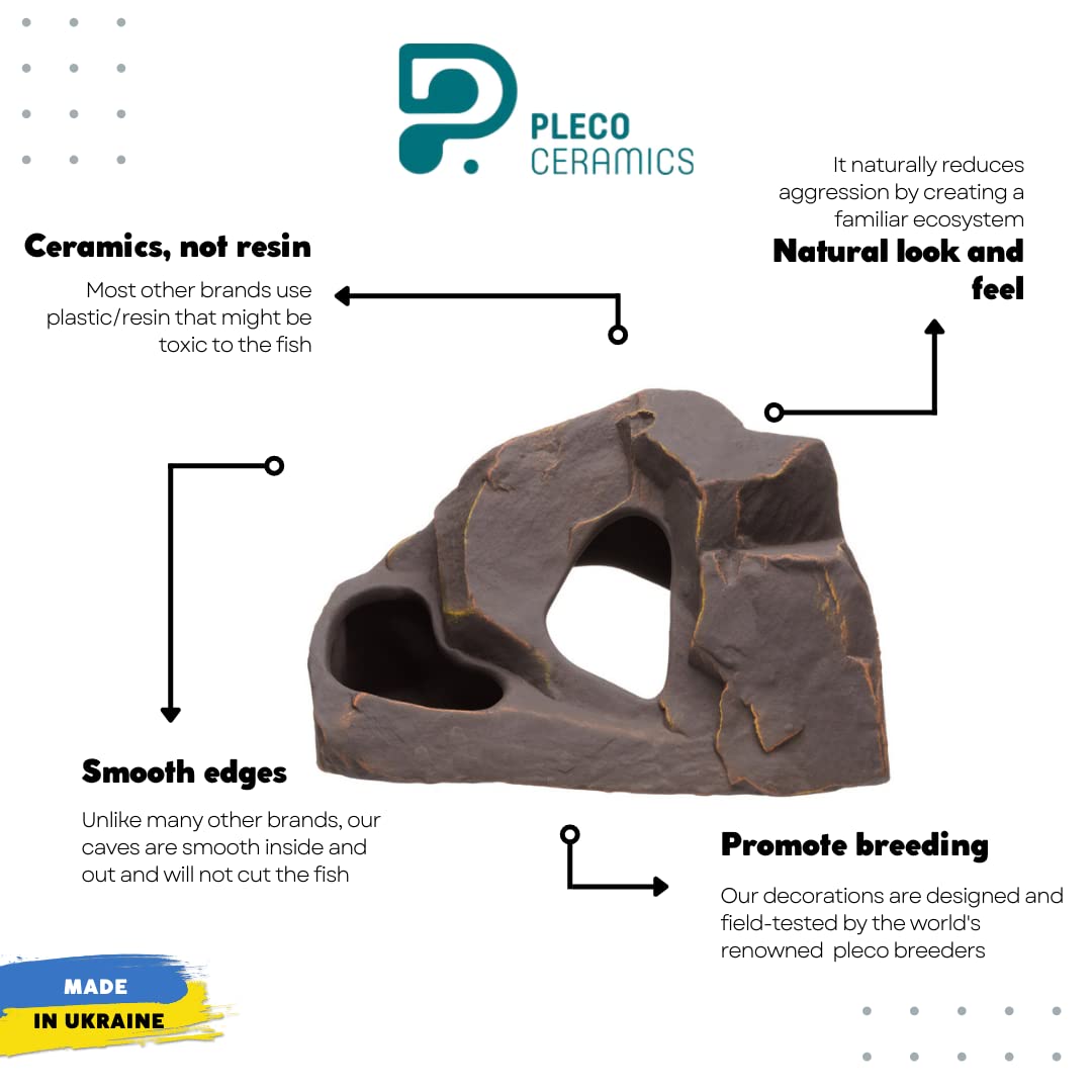 Plecoceramics cichlid rock grotto blends with tank scenery and reduces aggression.