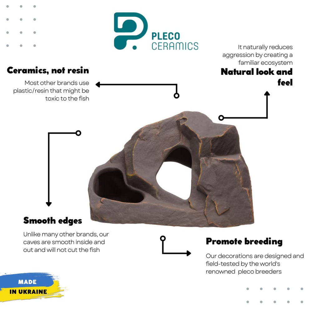 Plecoceramics cichlid rock grotto blends with tank scenery and reduces aggression.