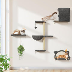 PLEKER 5-in-1 Cat Wall Shelves solid wood perch for climbing and napping.