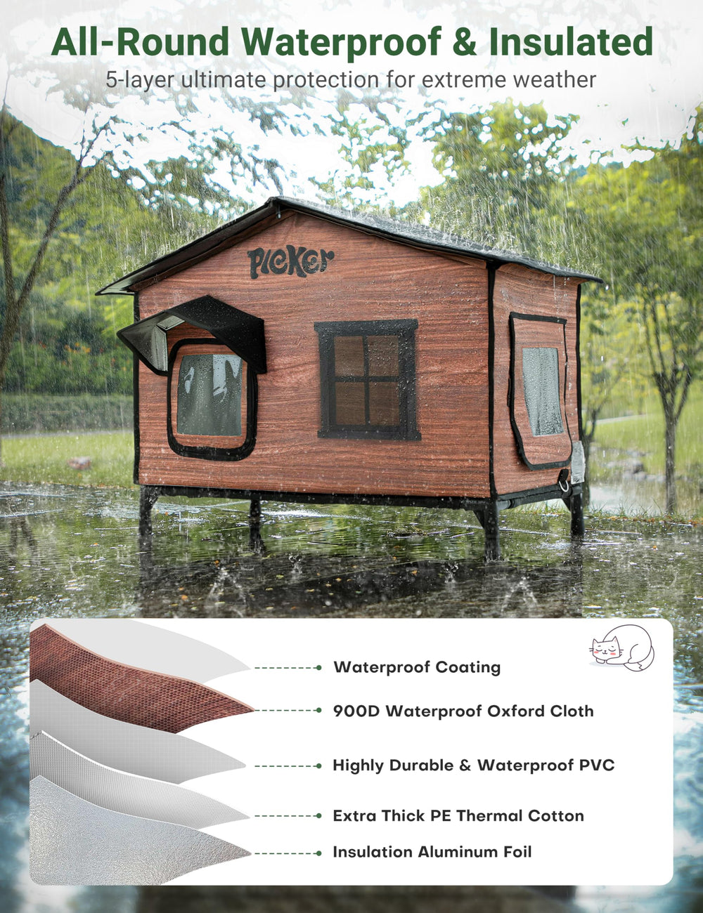 PLEKER elevated base 4-3-inch off-ground design keeps interior dry