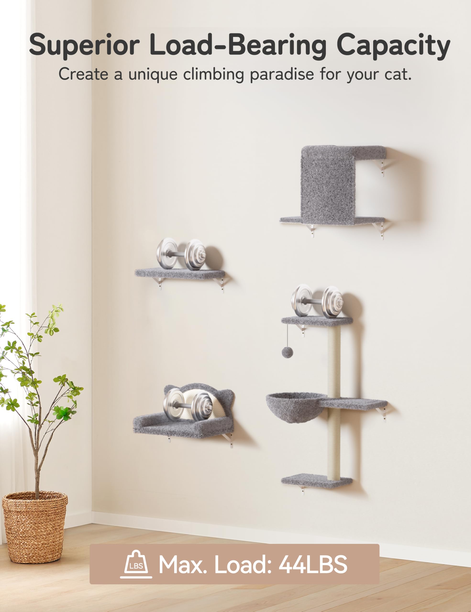 PLEKER wall-mounted cat tree with scratching post for vertical play.