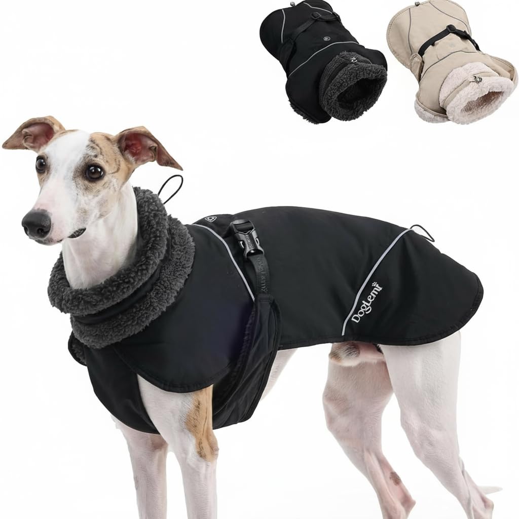 PlentiVive adjustable dog coat front view with harness slot for secure walks.