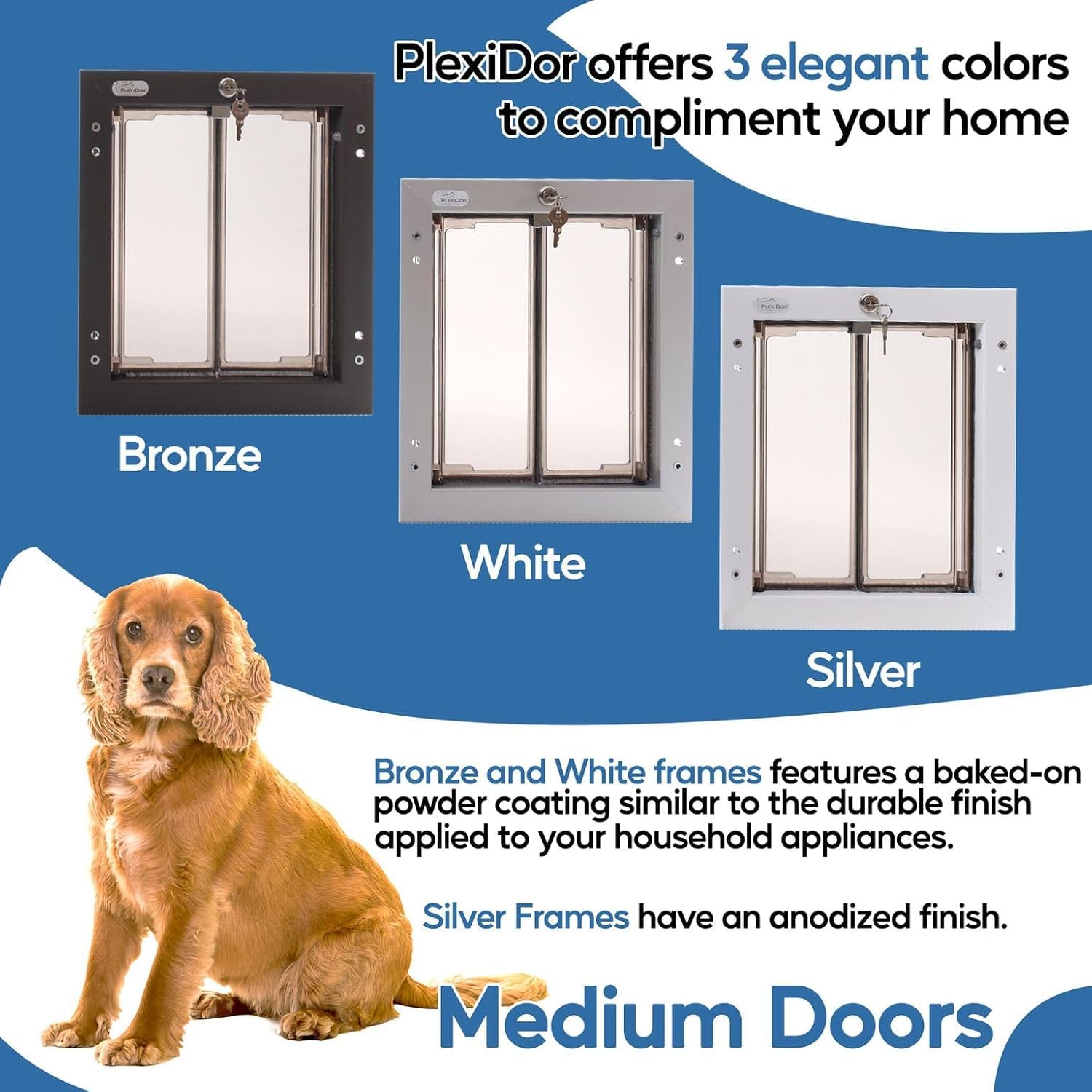 PlexiDor Performance Pet Door aluminum frame offers durable, clean white finish.