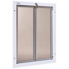 PlexiDor Performance Pet Doors door-mount front view with durable white frame for easy pet access.