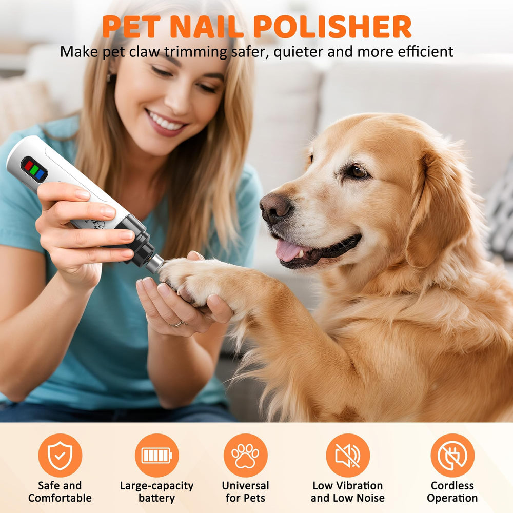 PleySyncz Ultra-quiet 45dB motor reduces pet stress during nail grooming sessions.