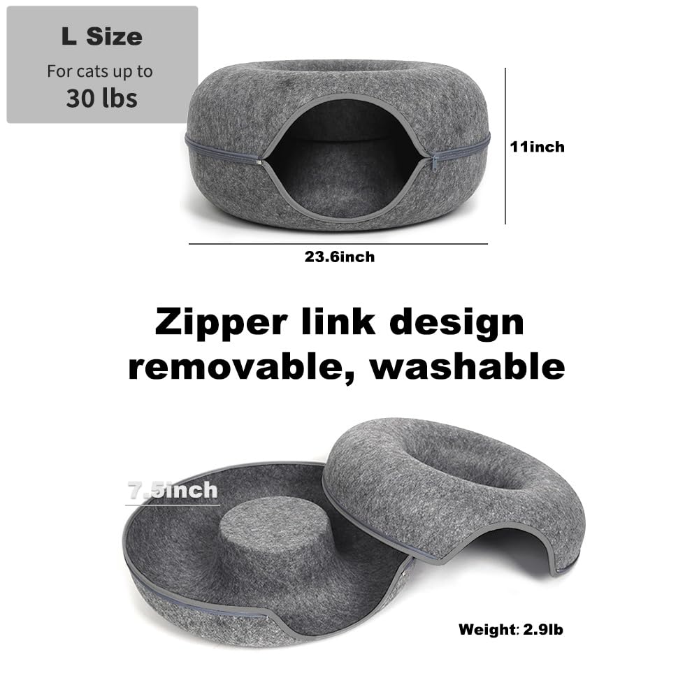 PLIISLUP cat tunnel bed includes three soft toys to spark pounce-and-chase play.