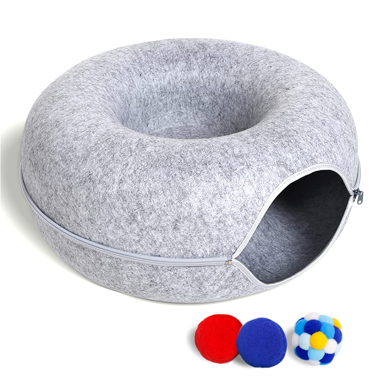 PLIISLUP cat tunnel bed top view highlighting roomy tunnel for play and cozy rest