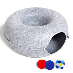 PLIISLUP cat tunnel bed top view highlighting roomy tunnel for play and cozy rest