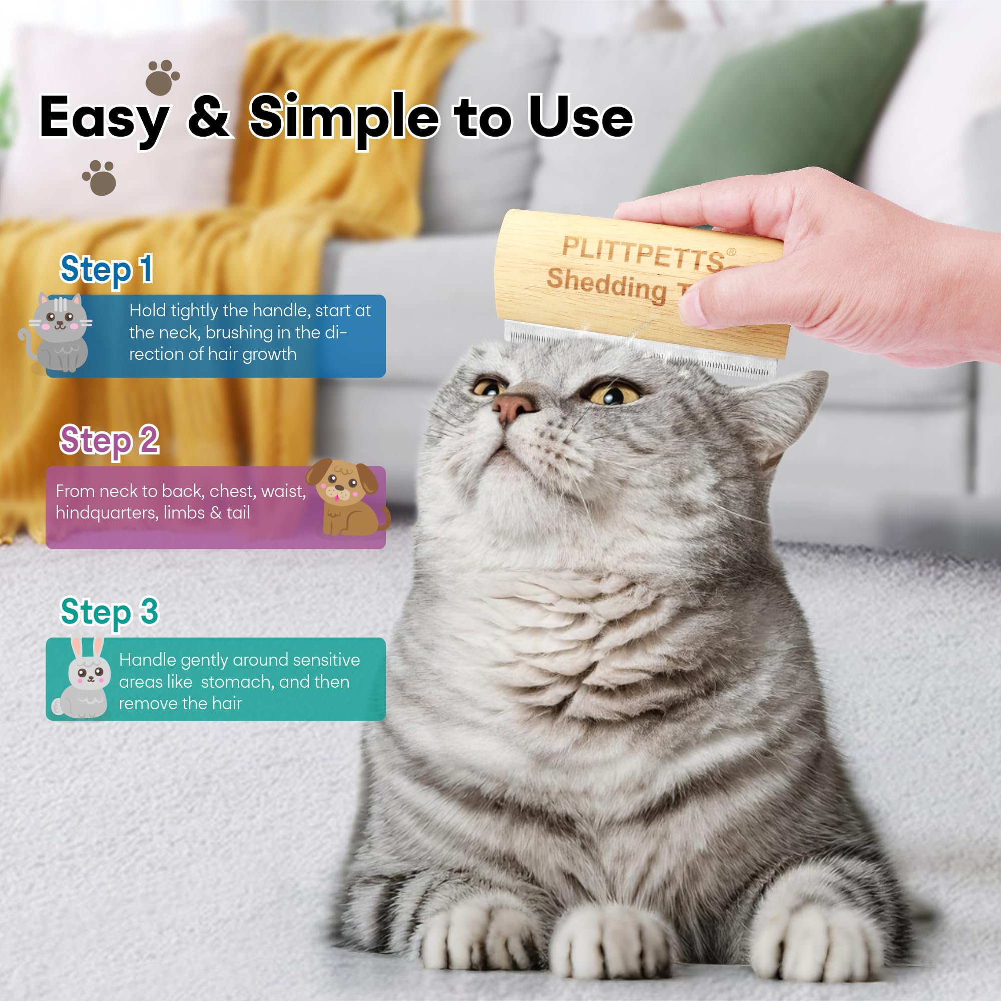 Cepillo PLITTPETTS de madera y acero para perros y gatos