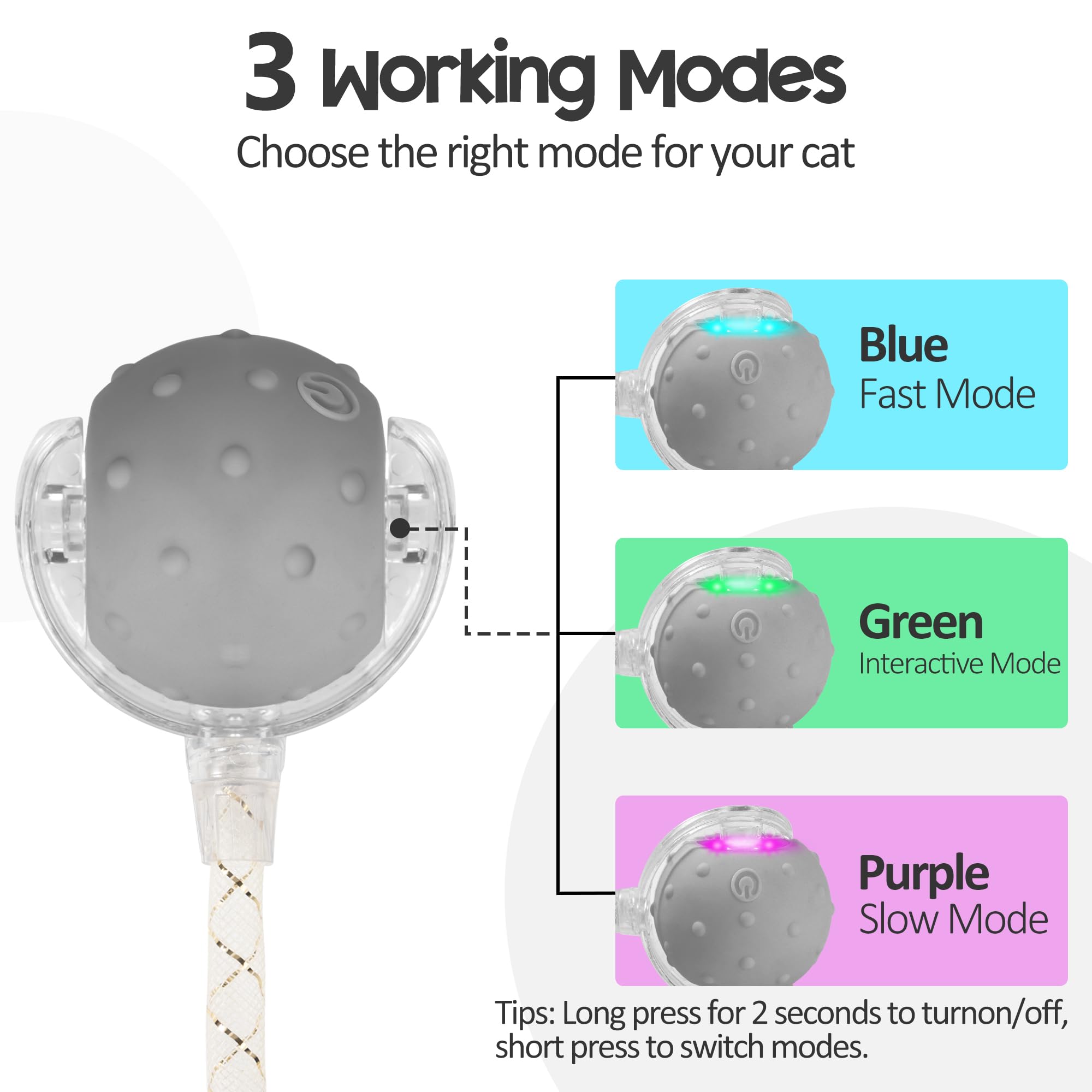 PLITTPETTS interactive cat ball mode-buttons offer adaptive play tempo for different cats.