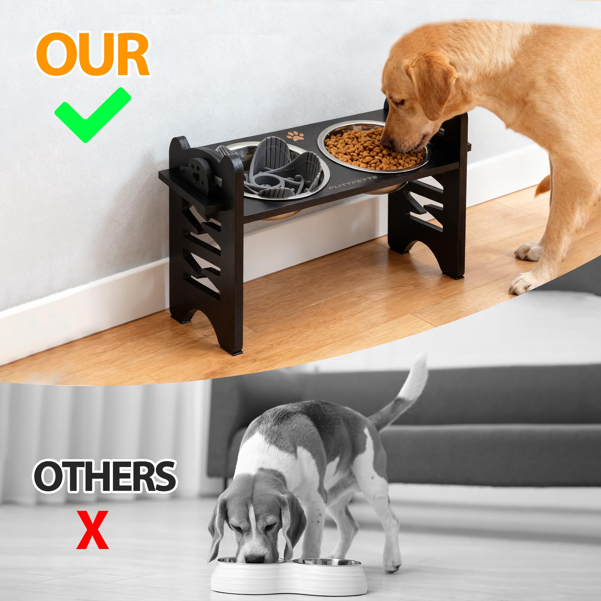 PLITTPETTS non-slip feet keep the elevated feeder stable on slippery floors.