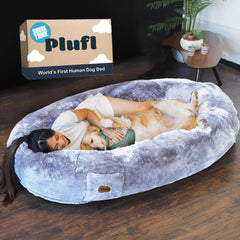 Plufl Arctic Grey exterior close-up showing plush vegan fur for comfortable lounging