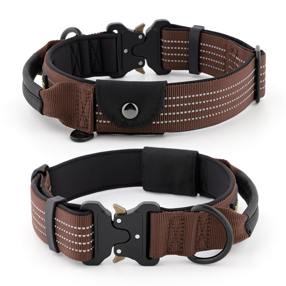 Plutus Pet adjustable reflective nylon collar providing secure fit for medium to large dogs.