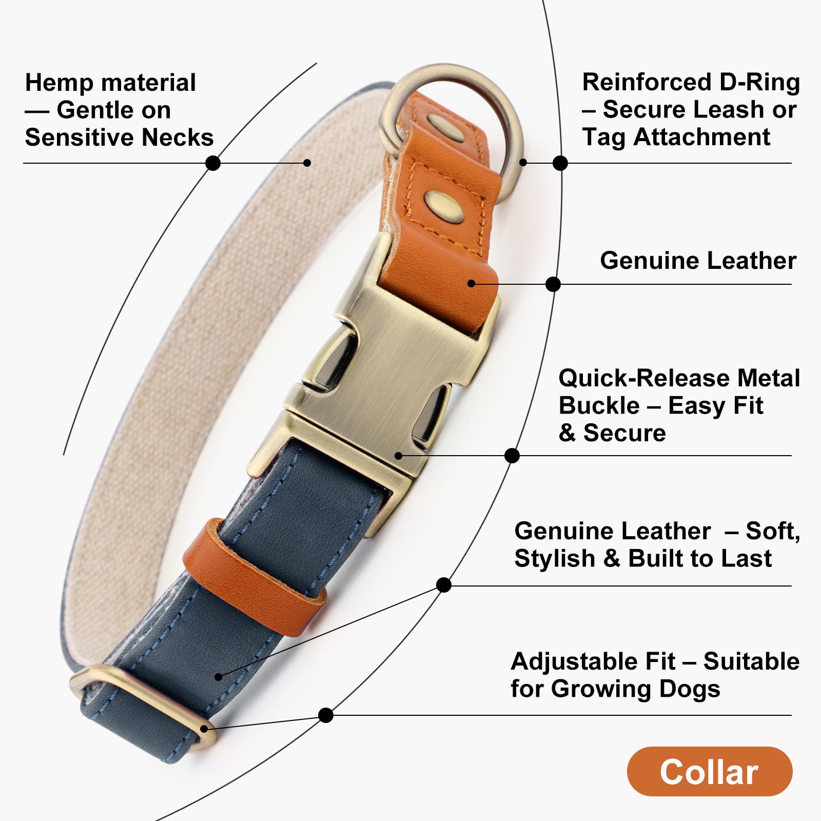 Plutus Pet blue leather hemp dog collar adds style for daily walks