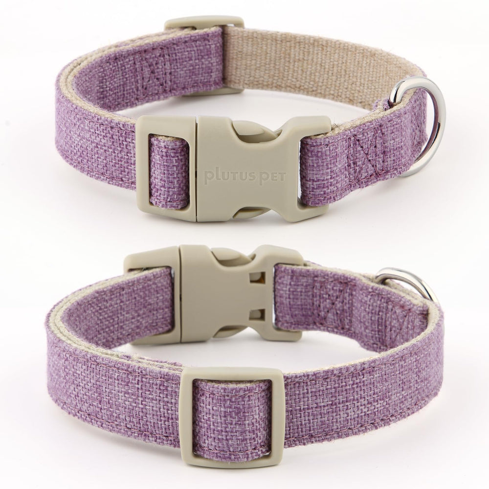 PLUTUS PET collar lavanda algodón cáñamo, suave para piel sensible del perro.
