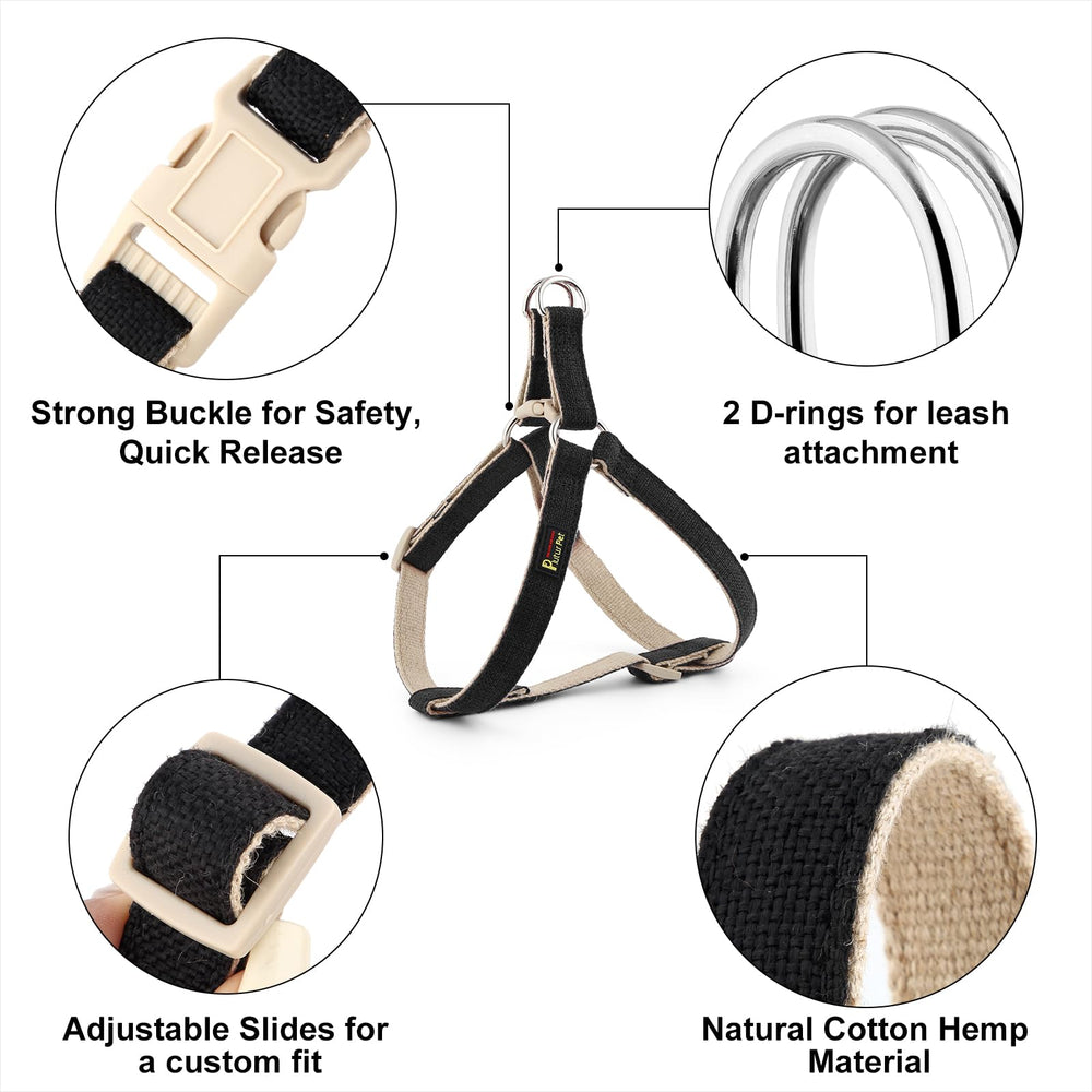 Plutus Pet Cotton Hemp Step-In Harness side-fit demonstrates easy on/off and secure fit