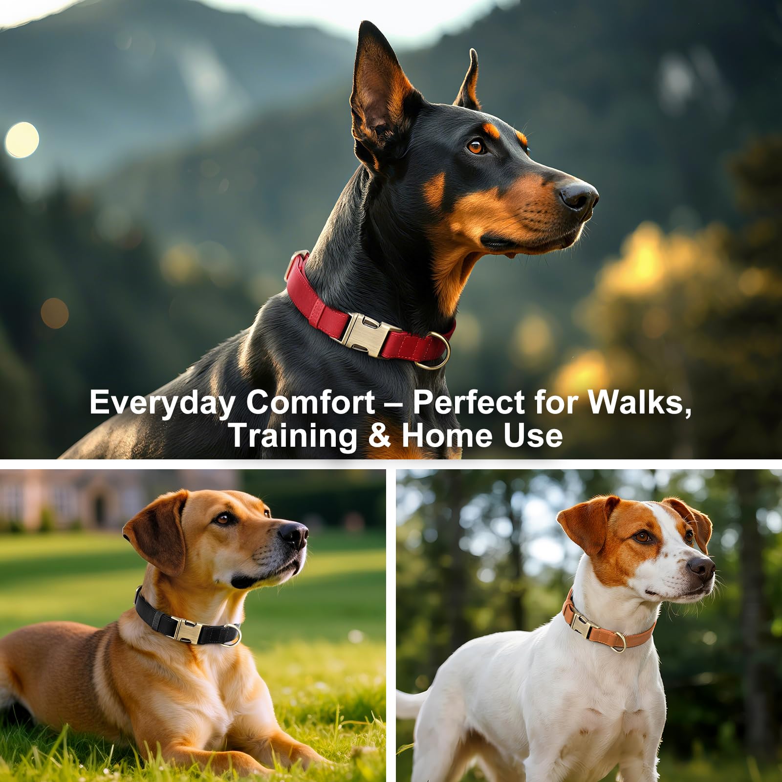 Plutus Pet durable stitching leather collar shows robust construction for longevity.