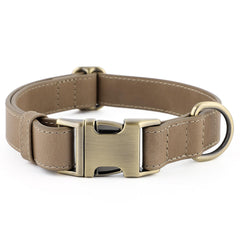 Plutus Pet genuine leather dog collar ash brown closeup highlighting soft skin-friendly comfort for daily wear.