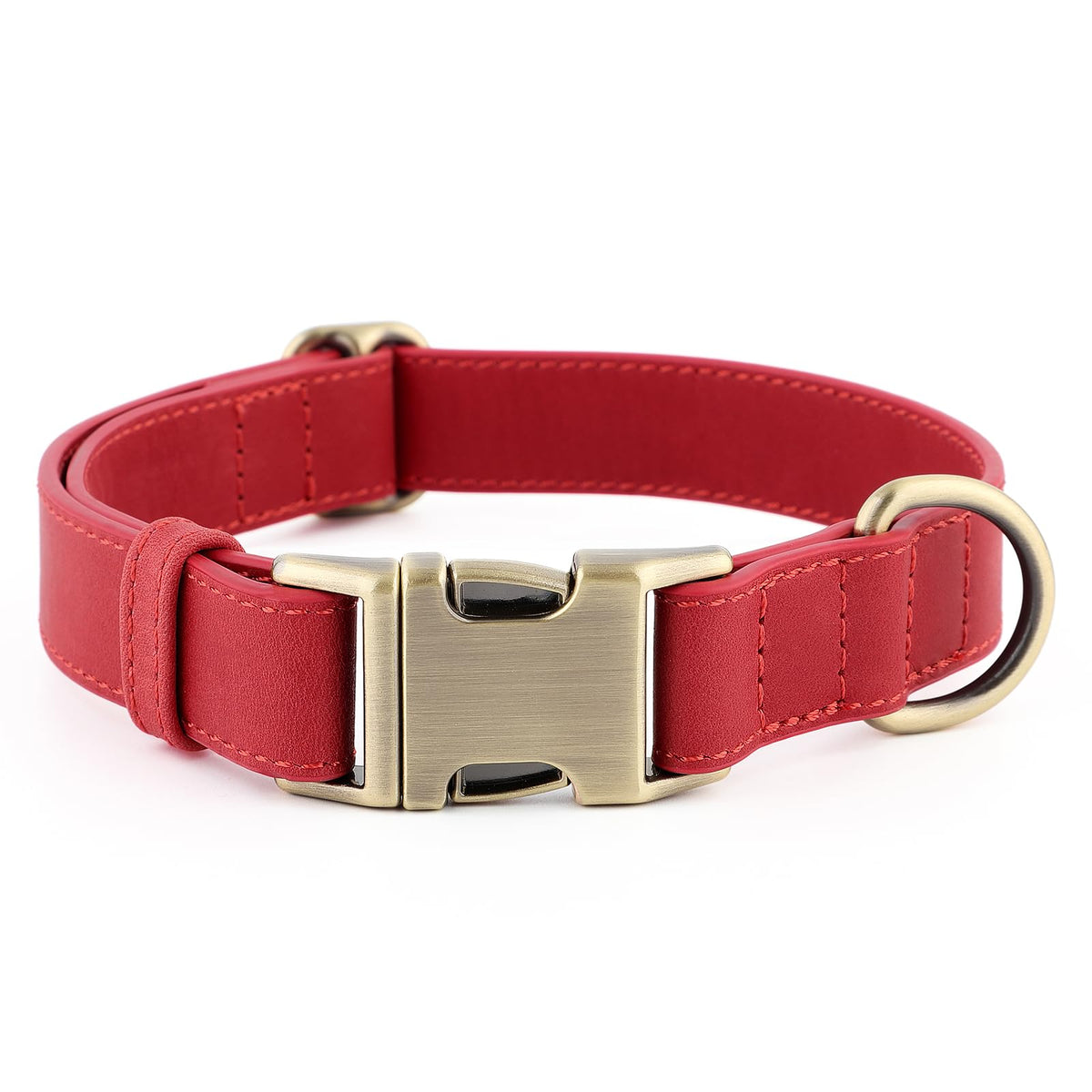 Plutus Pet genuine leather dog collar in red for medium dogs—soft yet durable everyday wear.