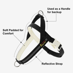 Plutus Pet harness front D-ring enables no-pull training and control.
