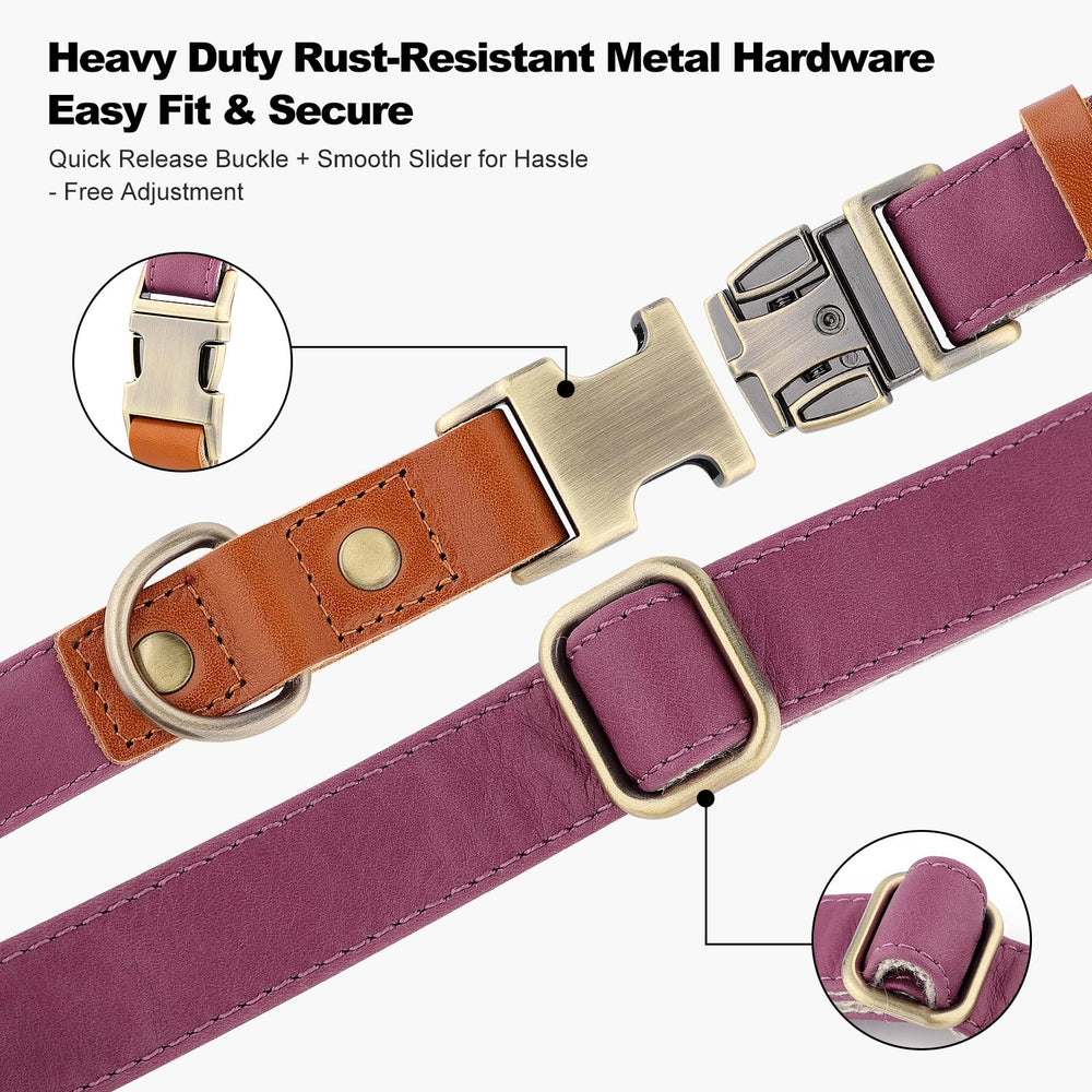 Plutus Pet collar leather hemp purple XS adjustable slider for growing puppies.