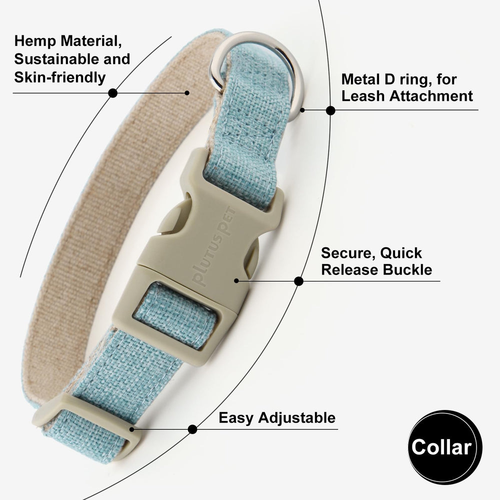 PLUTUS PET light blue dog collar closeup highlighting gentle on skin design