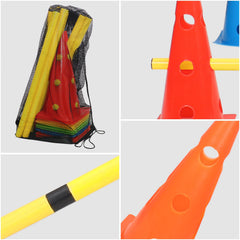 Plzzree backyard scene demonstrates outdoor agility training setup with cones and poles