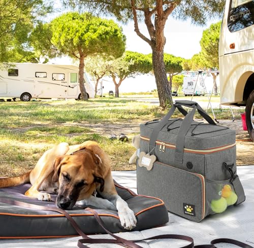 Pmpete dog travel bag grey with multiple pockets for essentials