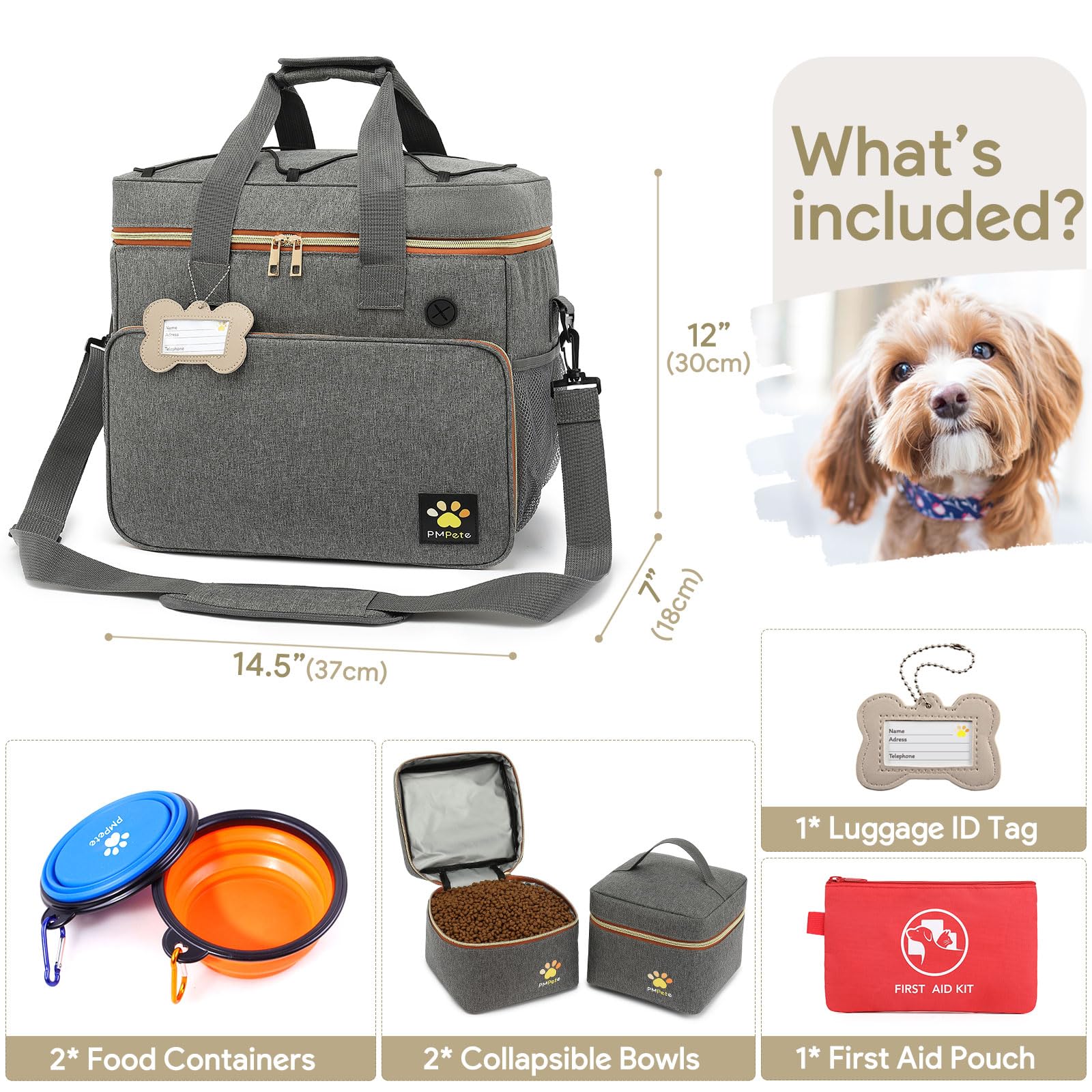 Pmpete dog travel bag grey fits under seat for air travel