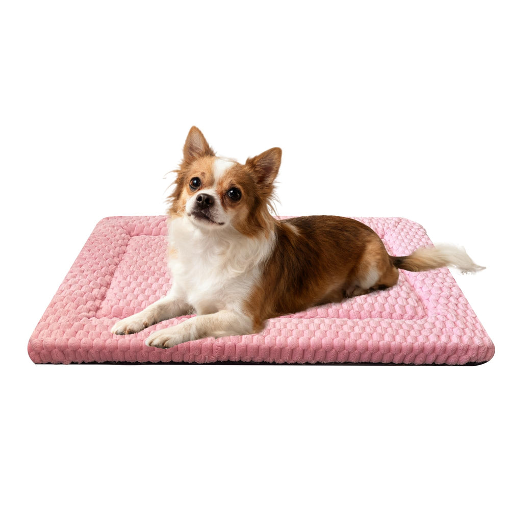 Pobopobo dog bed crate pad with soft plush pink for cozy crate lounging.