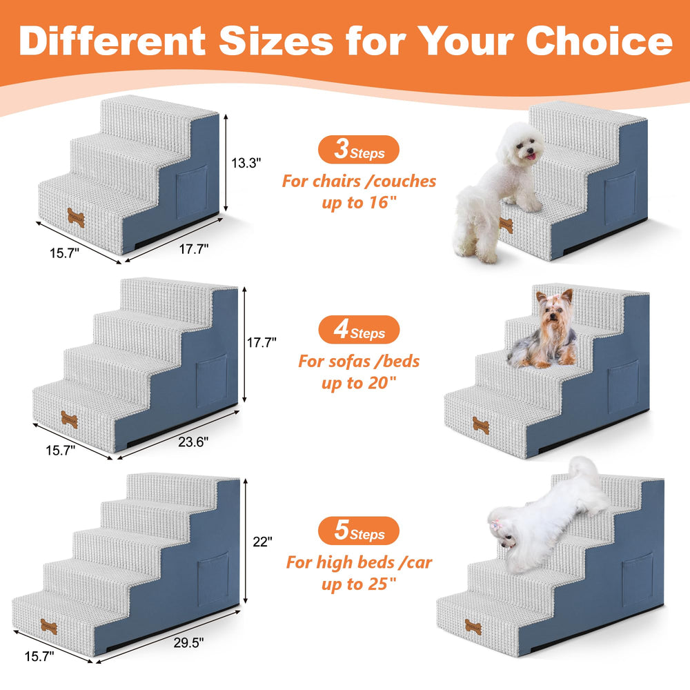POCBLUE dog stairs 3Step grey on sofa demonstrates easy couch access for pets