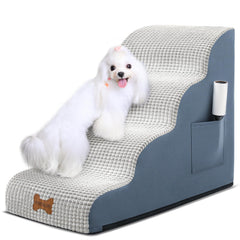 POCBLUE dog stairs 4-step gray side profile for easy couch access