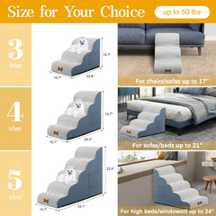 POCBLUE dog stairs 4-step grey supports taller beds with gentle incline.