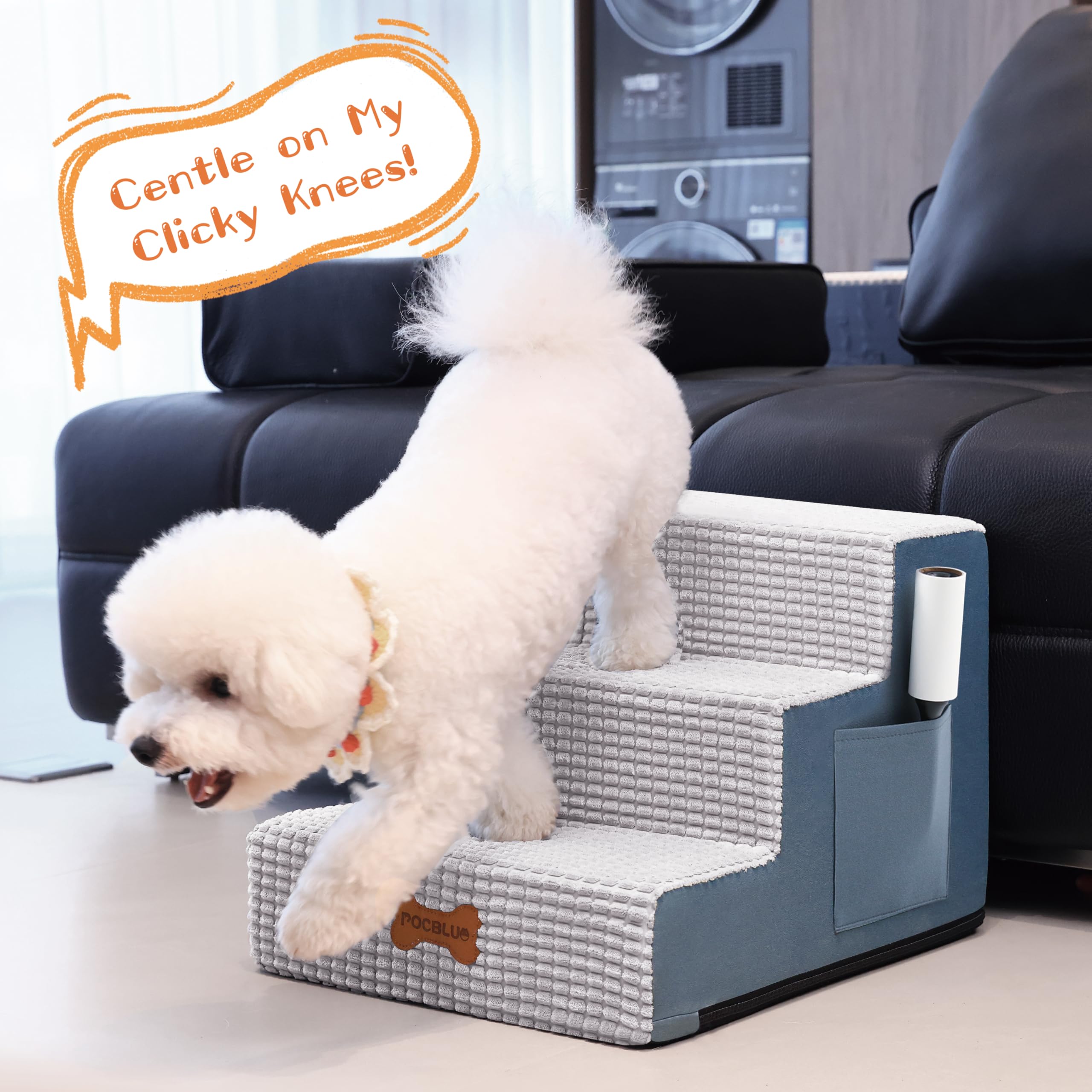 POCBLUE Dog Stairs foam core supports up to 50 lbs for confident climbs