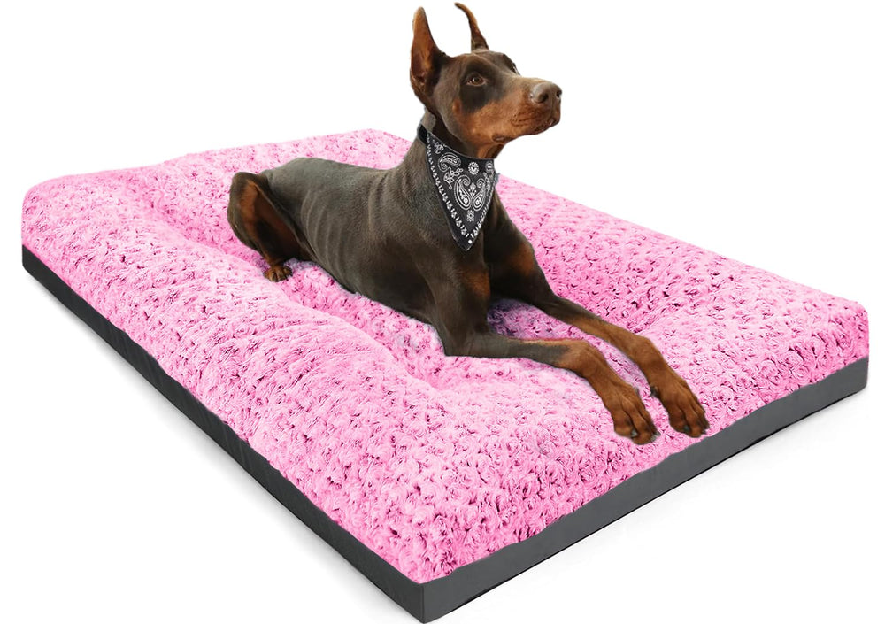 POCBLUE XXL dog bed rose velvet cover provides crate comfort in pink