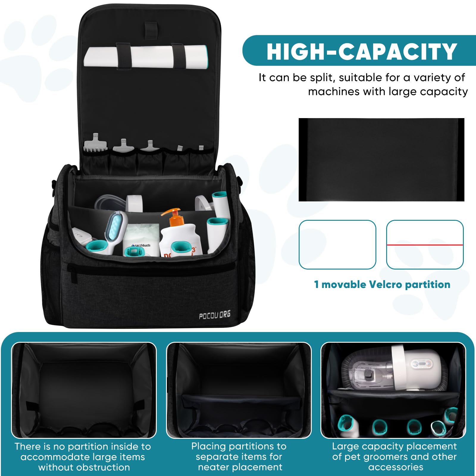 POCDUORG organized compartments show grooming kit separation for tidy, efficient setup