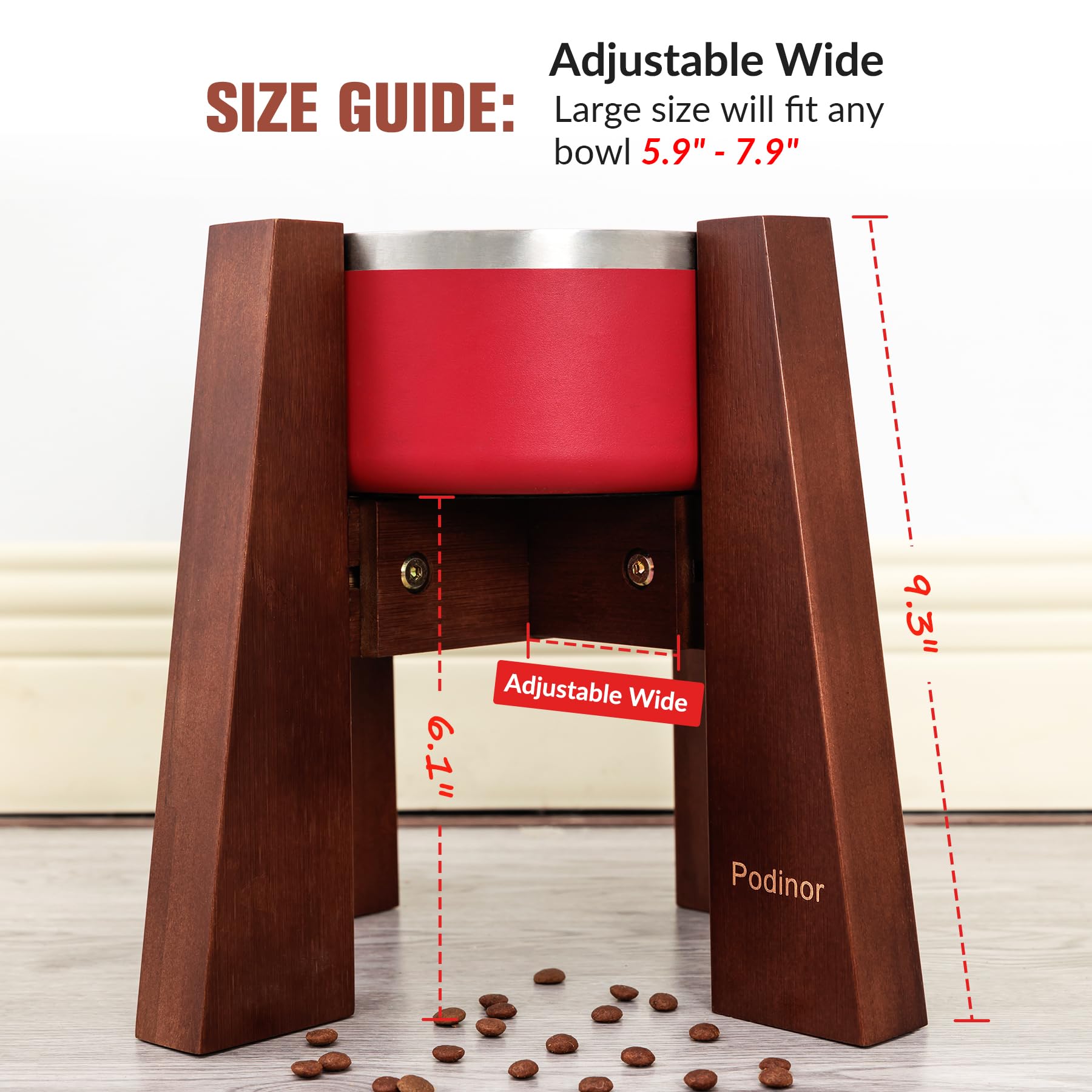 Podinor elevated dog bowl stand assembly shows quick setup with hand-tightened screws.