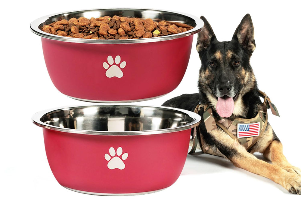 Podinor large red bowls, front view, durable hydration for big dogs